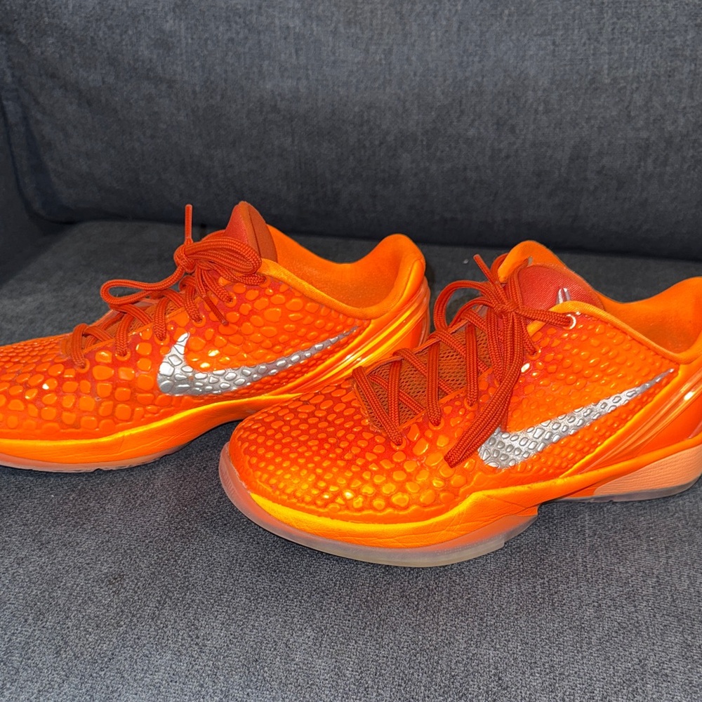 Nike Kobe 6 Bright Orange Indoor Basketball Sneakers with Silver Swoosh